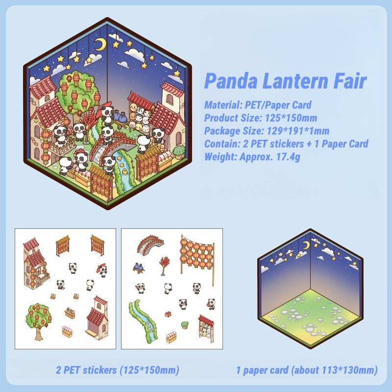3D Panda & Pet-Themed Sticker Set|Whimsical Miniature Scenes|Relaxing DIY Craft