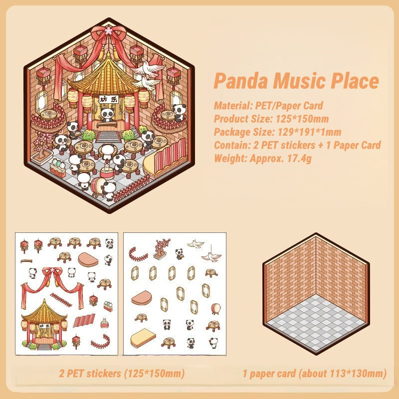3D Panda & Pet-Themed Sticker Set|Whimsical Miniature Scenes|Relaxing DIY Craft