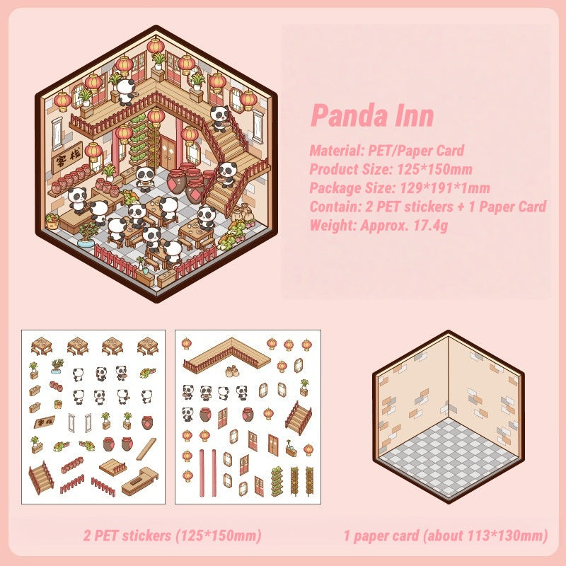 3D Panda & Pet-Themed Sticker Set|Whimsical Miniature Scenes|Relaxing DIY Craft