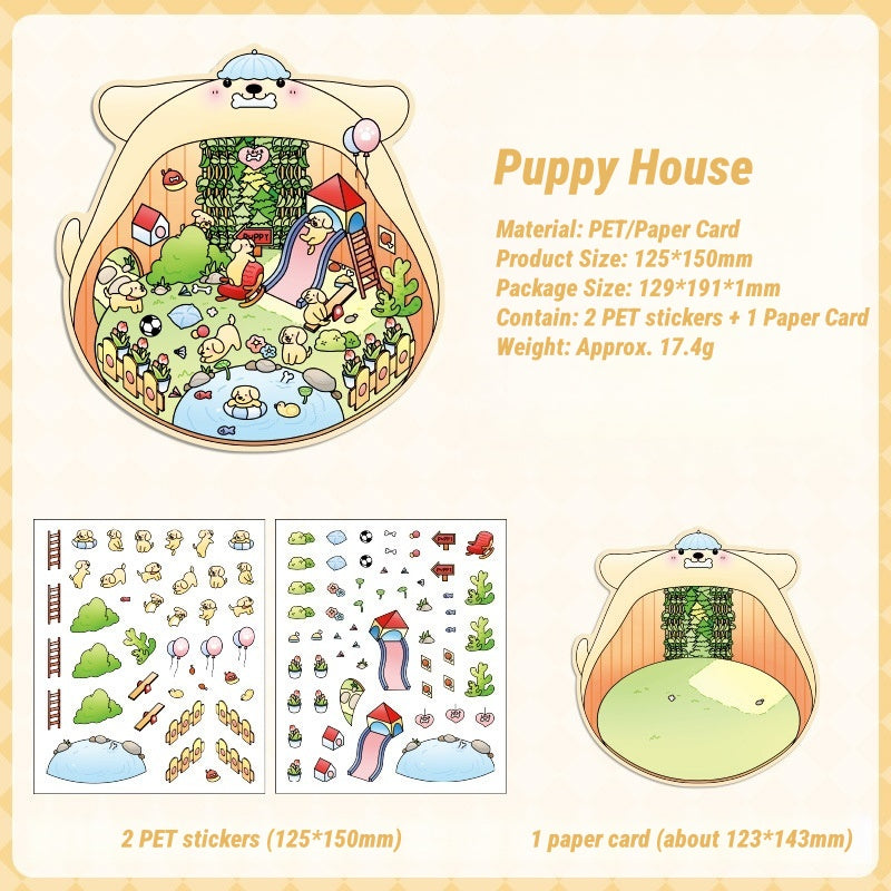 3D Panda & Pet-Themed Sticker Set|Whimsical Miniature Scenes|Relaxing DIY Craft