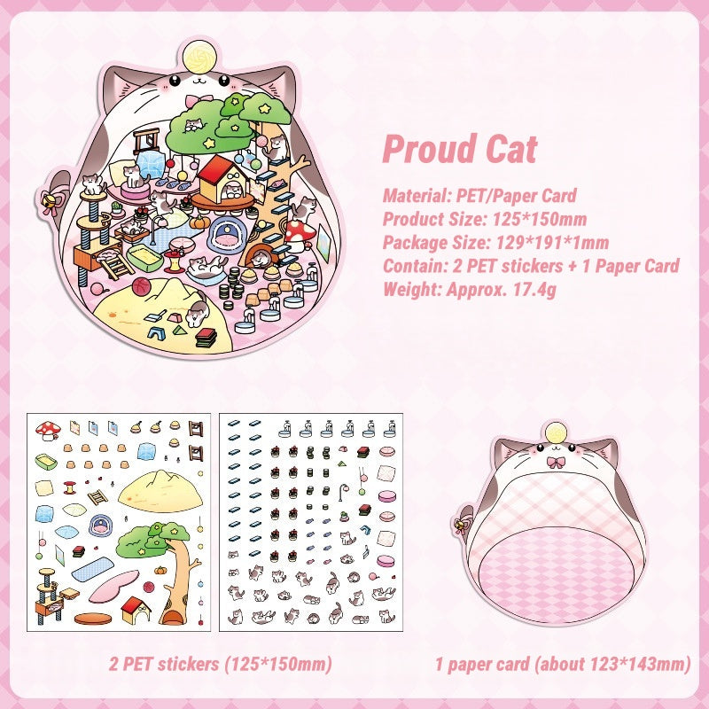3D Panda & Pet-Themed Sticker Set|Whimsical Miniature Scenes|Relaxing DIY Craft