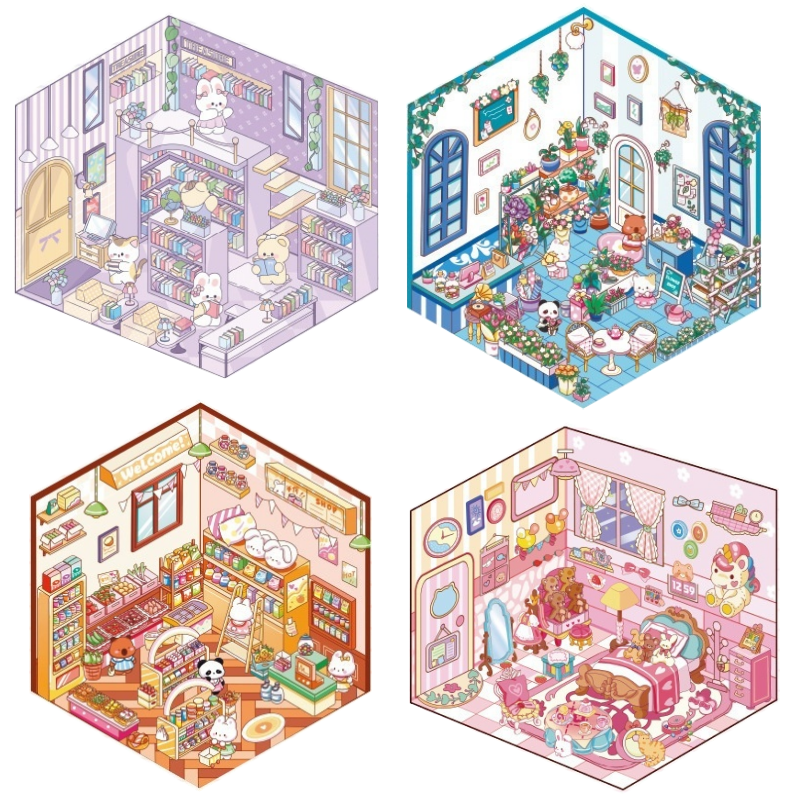 3D Miniature Building Sticker Set|Charming Scenes to Create|Relaxing Craft for All Ages