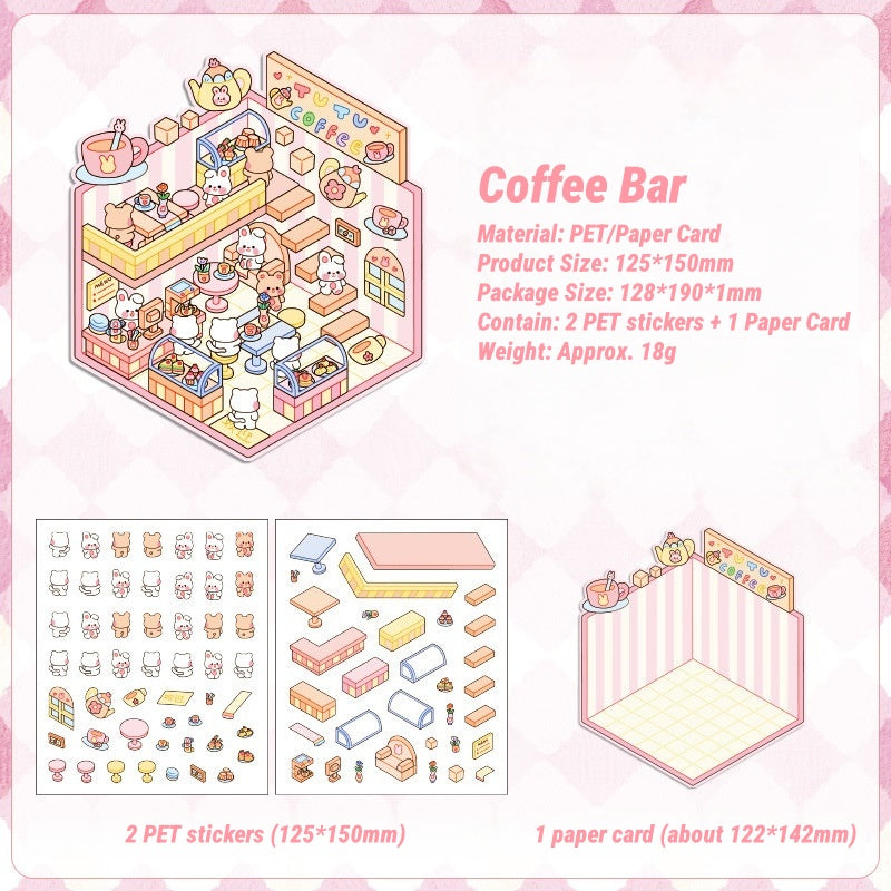 3D Miniature Building Sticker Set｜Charming Scenes to Create｜Relaxing Craft for All Ages