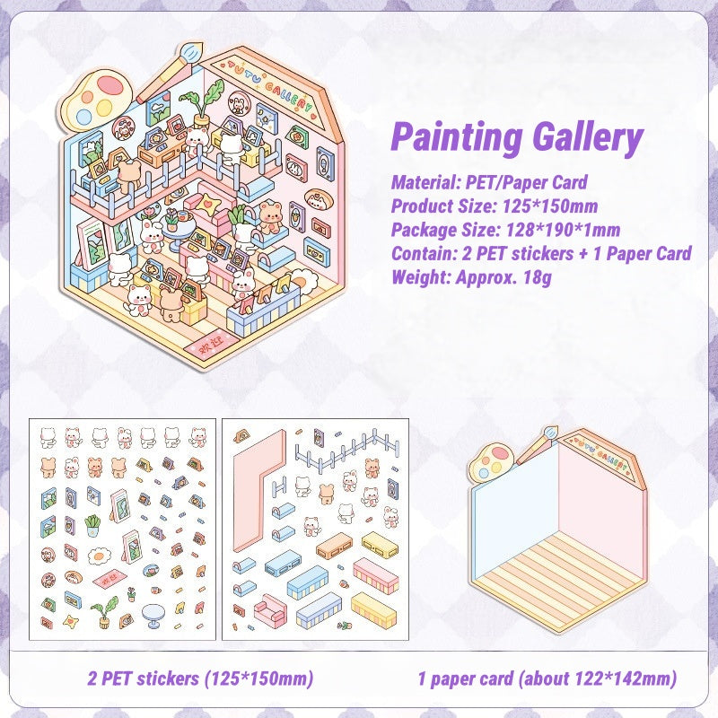 3D Miniature Building Sticker Set｜Charming Scenes to Create｜Relaxing Craft for All Ages
