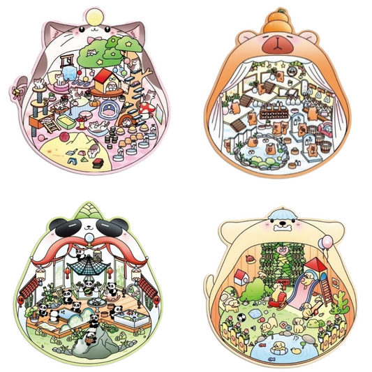 3D Panda & Pet-Themed Sticker Set｜Whimsical Miniature Scenes｜Relaxing DIY Craft